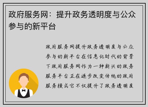 政府服务网：提升政务透明度与公众参与的新平台